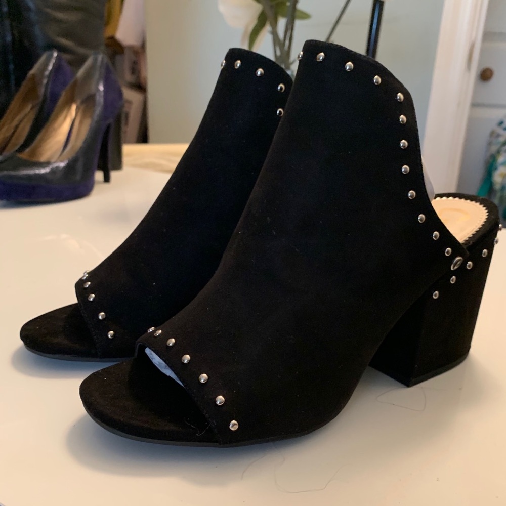 Black Suede Studded Mule